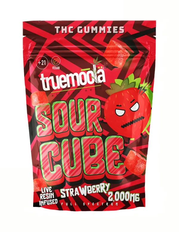 Strawberry Truemoola Sour Cube Live Resin Infused THC Gummies 2000MG