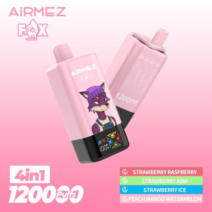 Airmez vape - Fox 4in1 120000puffs Disposable Vape Strawberry Raspberry & Strawberry Kiwi & Strawberry Ice & Peach Mango Watermelon